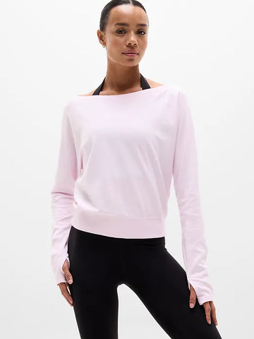 Airy Cotton Terry Boatneck Picot Sweatshirt