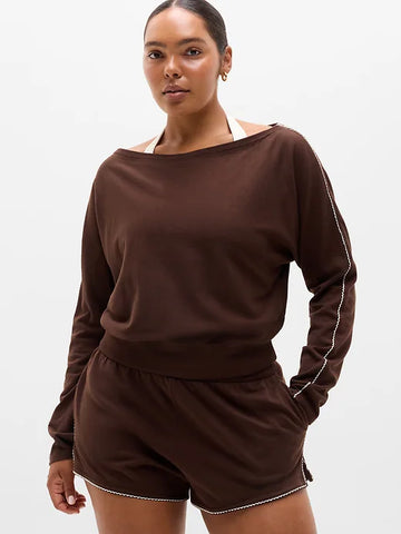 Airy Cotton Terry Boat Neck Sweatshirt