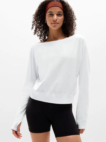 Airy Cotton Terry Boatneck Picot Sweatshirt
