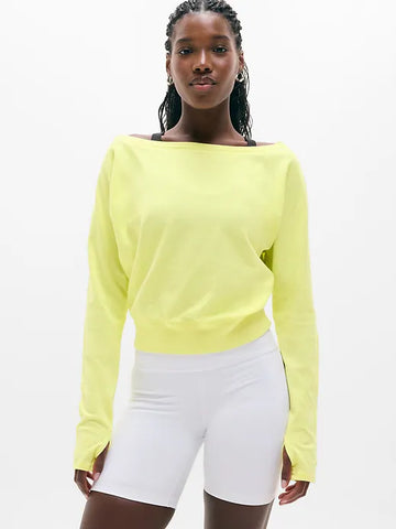 Airy Cotton Terry Boatneck Picot Sweatshirt