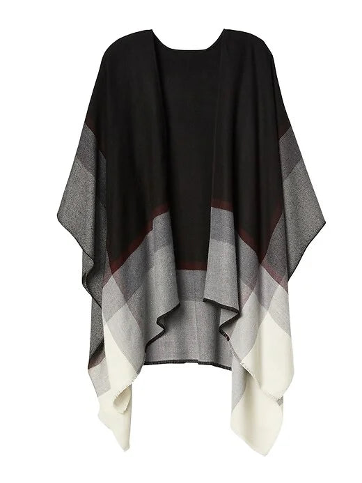 Border Plaid Ruana